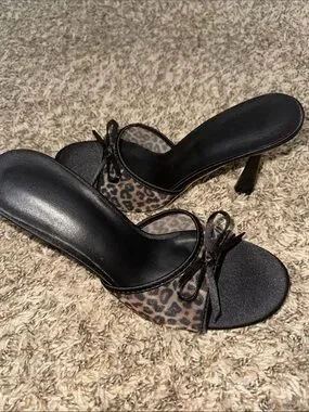 Shoes | Leopard Print Slide Heels With Black Insole | Poshmark